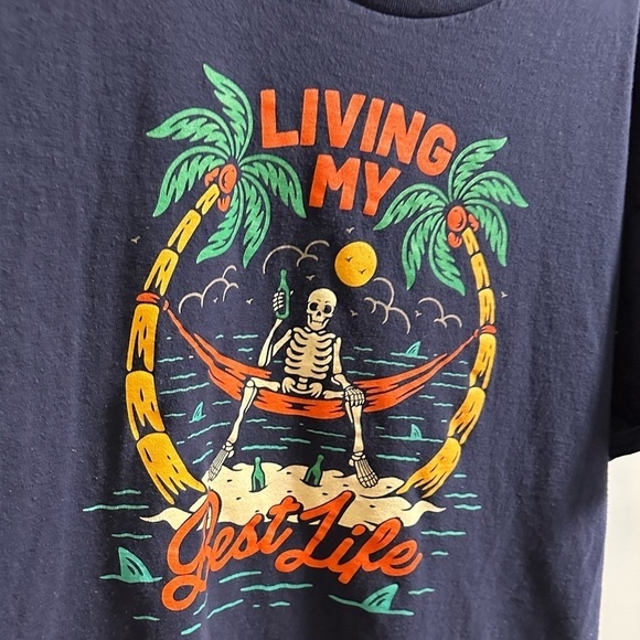DOM Men's Blue "Living My Best Life" T-shirt Size XL - Picture 5 of 8